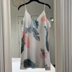White Tropical Print Crepe Shift Dress
